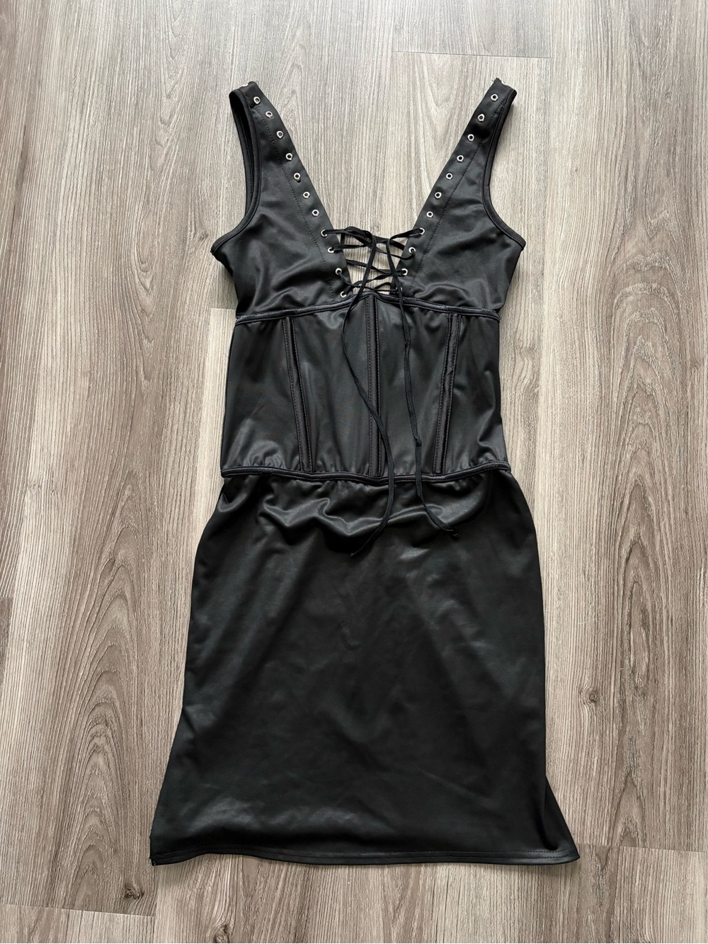 Vintage Coquette Black Lace-Up Tank Dress